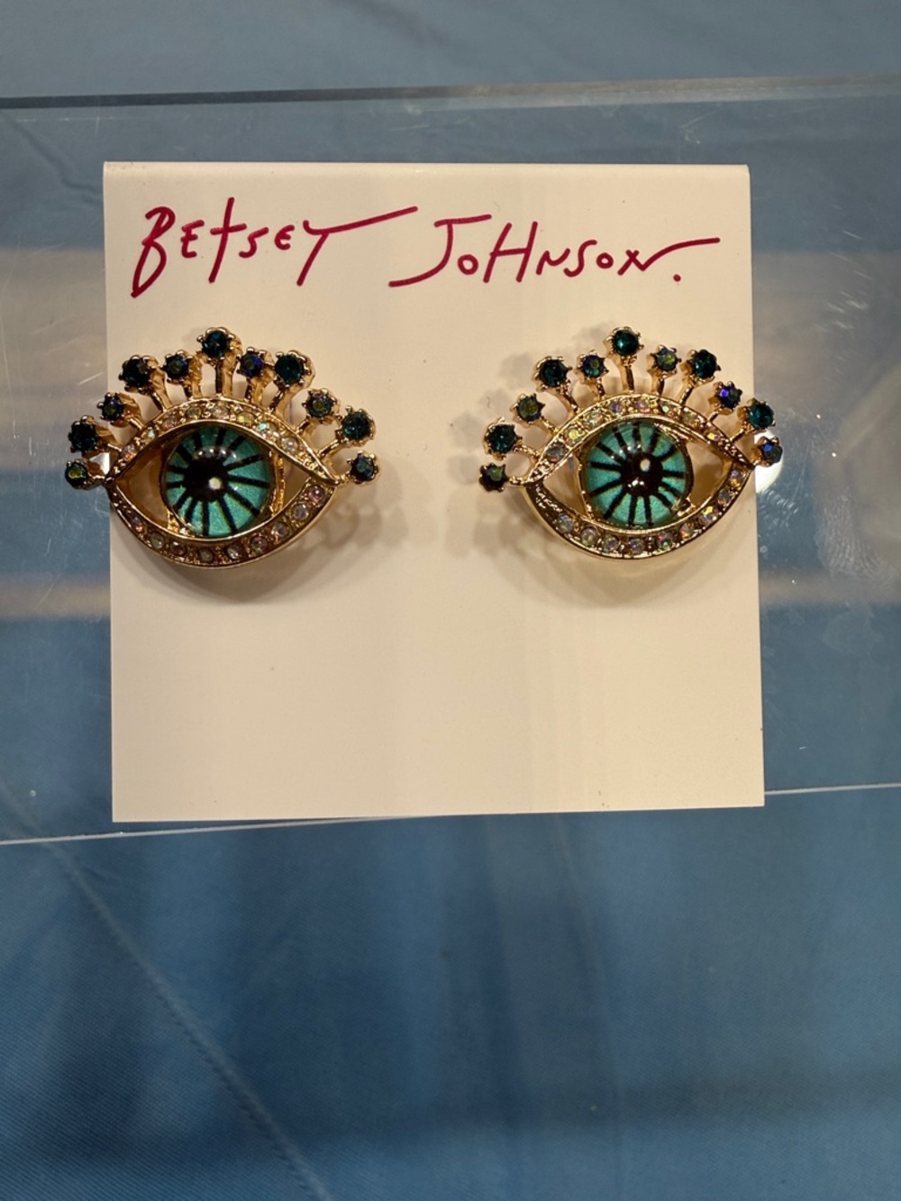 Betsey Johnson Teal Eye Crystal Stud Earrings - Picture 1 of 2